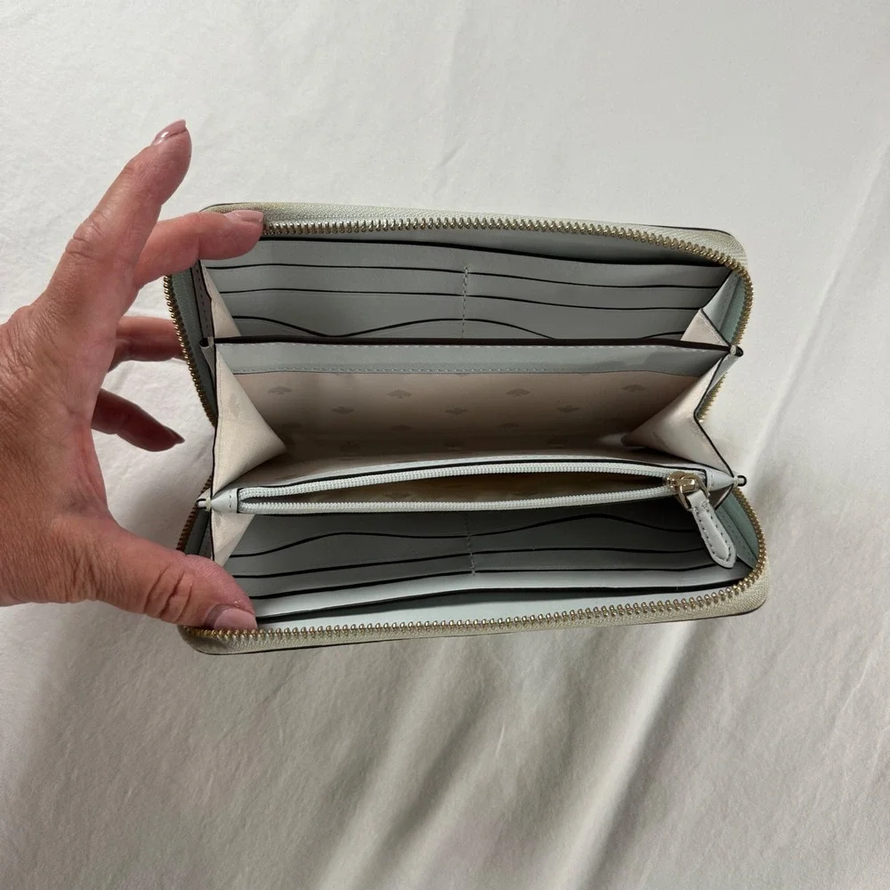 Kate Spade Large Continental Light Blue Pebbled Leather Zip Around Wallet